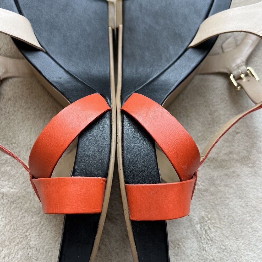 Dune London Gangster Orange Black‎ Tan Leather Wedge Sandal Shoes EU 40 US 10 - Picture 8 of 16